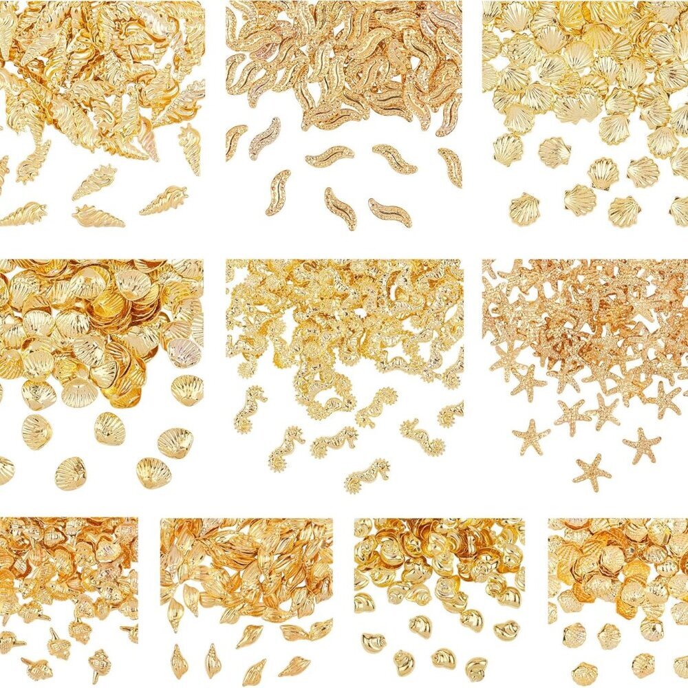 1000pcs 10 Style Ocean Theme Resin Fillers Mini Seashells Nail Art Charms Small